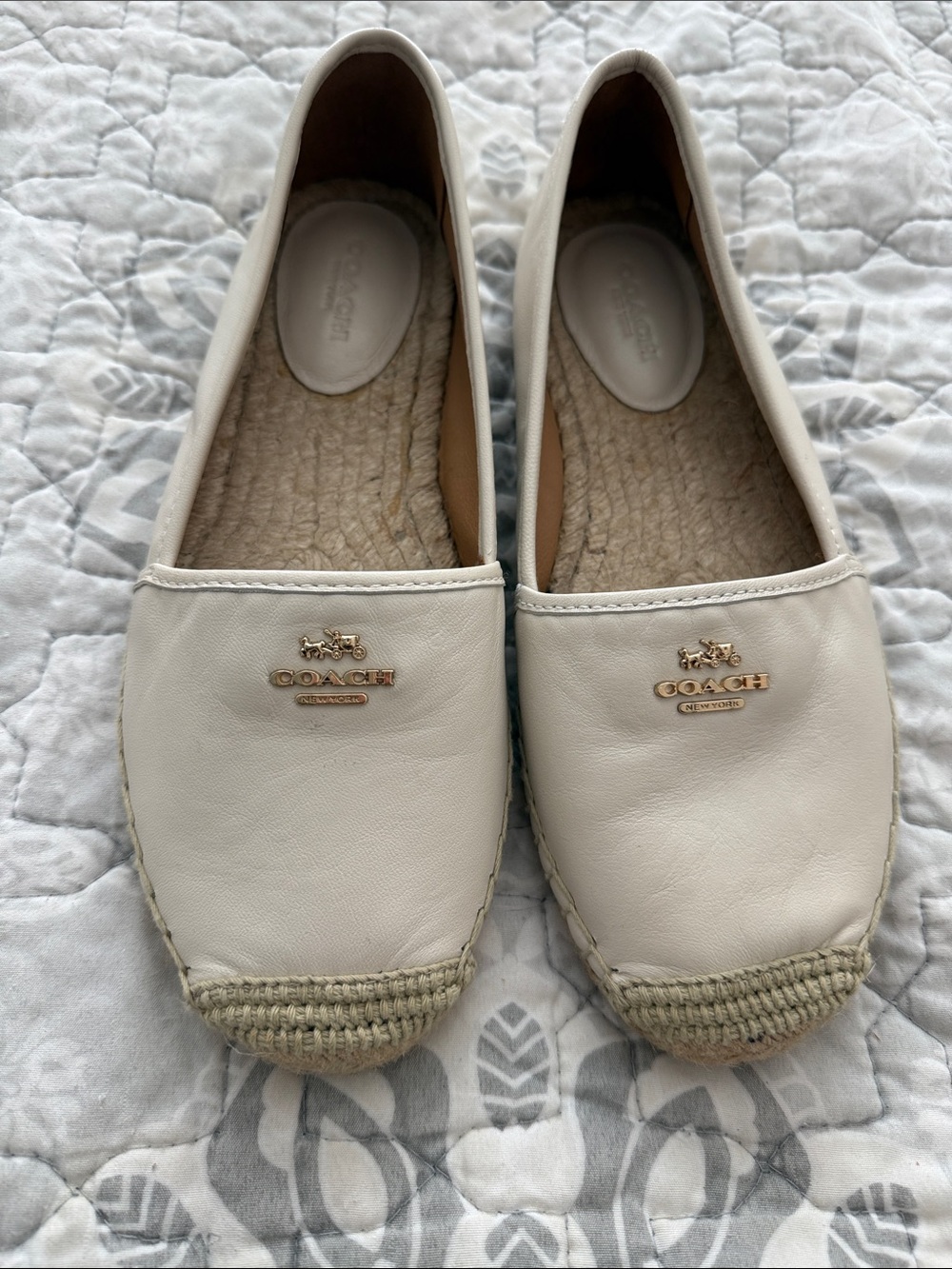Coach Cream Leather Espadrille Flats with Jute Toe